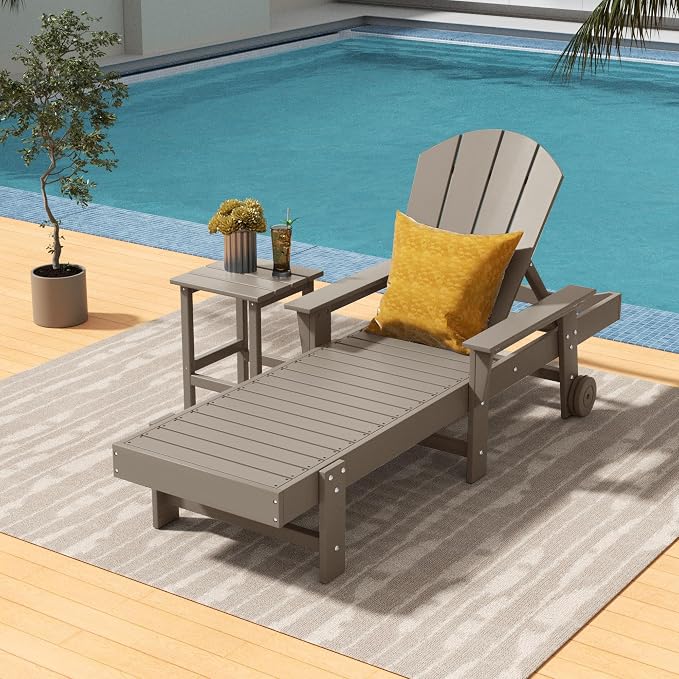 Costaelm Square Outdoor Side Tables, Adirondack Patio Tables for Outside, HDPE Patio End Table Weather Resistant, Balcony Table for Pool, Seaside, Backyard, Porch, Indoor Companion, Weathered Wood