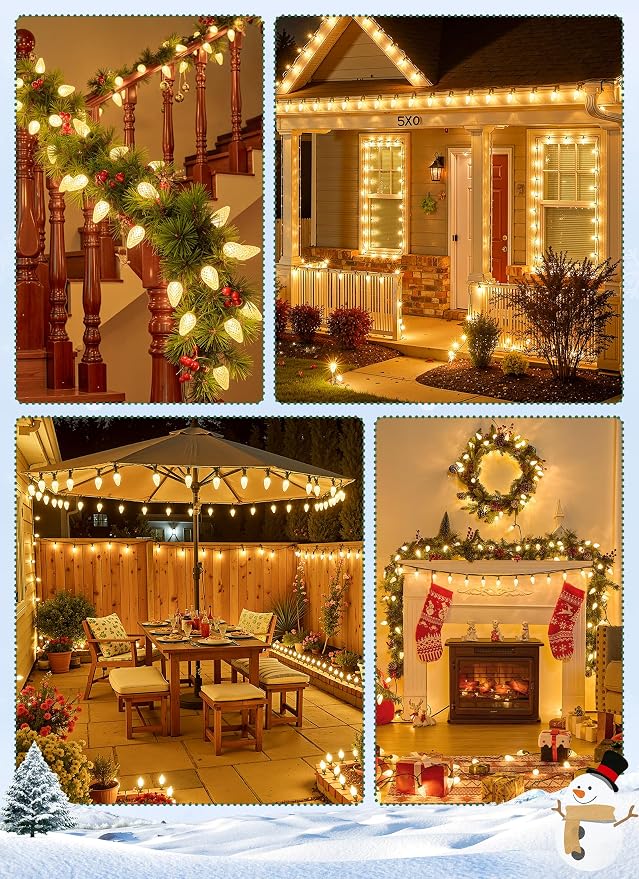 C9 Christmas Lights Outdoor, 102FT 150 LED String Lights with Spring Clips | Waterproof Connectable Commercial Grade Christmas Tree Lights for Outside Roofline Patio Yard Home Xmas Decor, Warm White