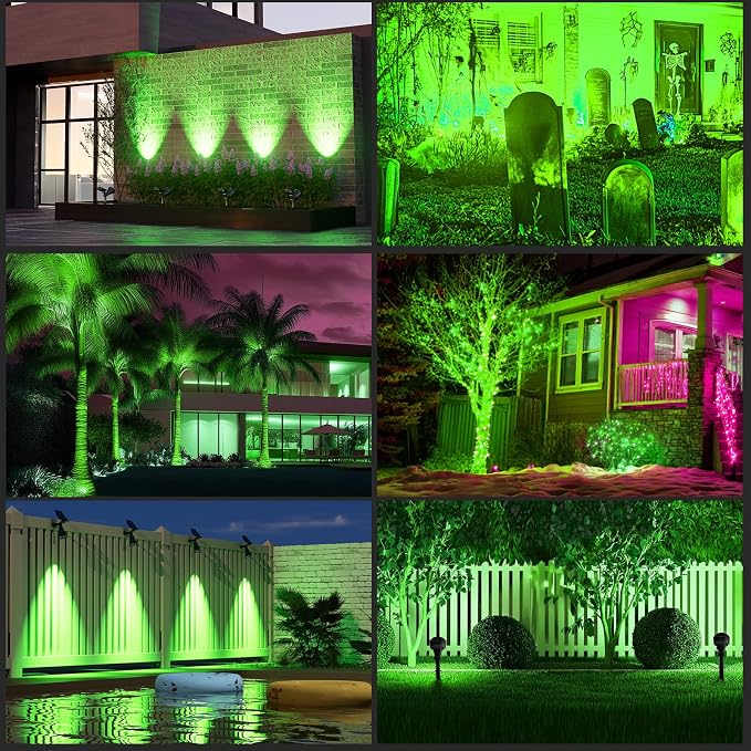 T-SUN Green Solar Lights Outdoor Waterproof,Solar Spotlight Outdoor,1 Pack | 4 LEDs, 2 Lighting Modes, IP65 Waterproof Dusk to Dawn Solar Lights for Tree, Patio, Yard, Garden, Driveway, Pool Area