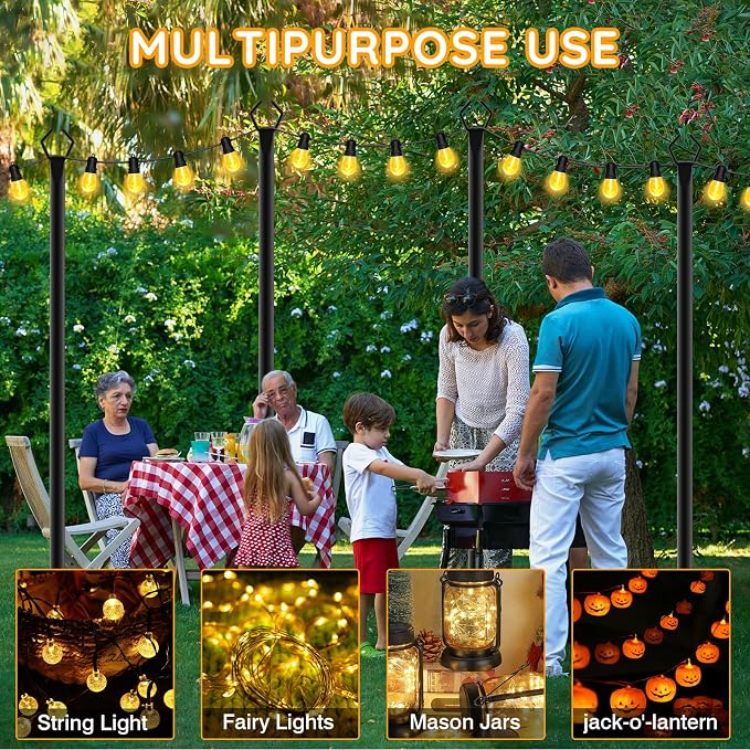 AHRLHR 7 Pack String Light Poles,Poles for Outdoor String lights10 Ft Metal Poles with Fork for Outdoor String Lights,Outdoor Light Poles with Fork,Patio,Deck,Backyard