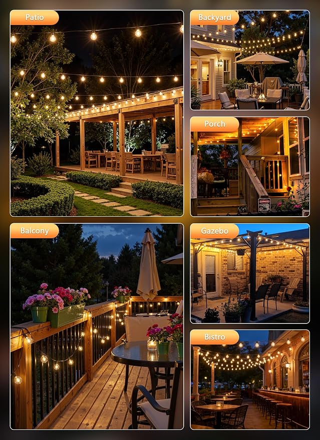100Ft Outdoor String Lights with Remote, Dimmable G40 LED Bulbs, Waterproof | Shatterproof Connectable Hanging Patio Lights for Porch, Backyard, Bistro, Deck, Balcony, Home, Garden Decor