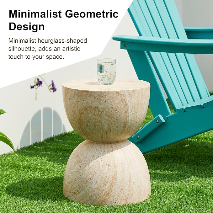 Glitzhome Outdoor Side Table, Round Small End Table with Terrazzo Finish MGO Hourglass Garden Stool, Set of 2 Lightweight Decorative Accent Table for Living Room Planter Stand Patio Backyard Porch