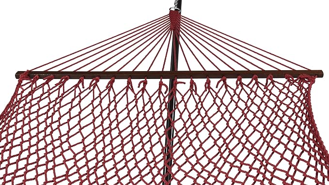 Island Escape Rope Hammock and Stand Set (Mocha Stand and Red Hammock)
