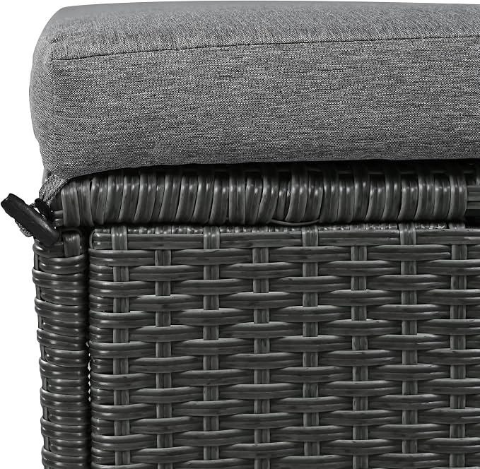GDFStudio Brava Patio 5-Piece Conversation Set, Outdoor Rattan Sectional Sofa Set with Extendable Side Tables, Dining Table and Bench, L Shaped PE Wicker Furniture Set for Garden, Poolside, Grey