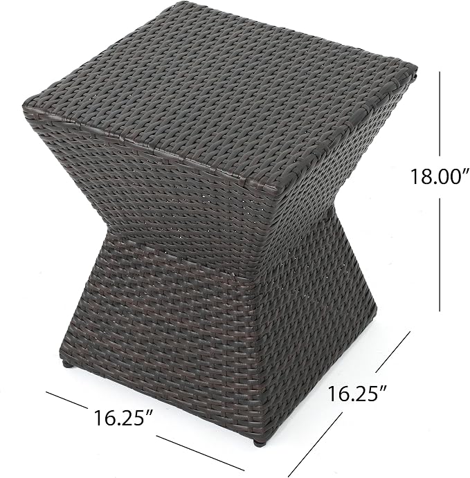 Outdoor Wicker Side Table, Lightweight & Water-Resistant All-Weather, 16.25" Small Rattan End Table Wicker Patio Table, for Patio Porch Living Room, Brown