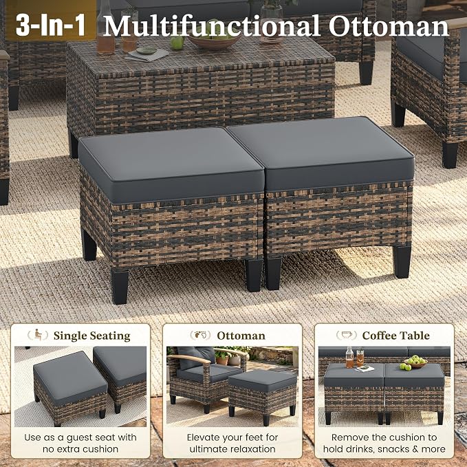 UDPATIO Patio Furniture Set with Fire Pit Table, 6 Pieces Outdoor Wicker Conversation Set for Lawn, Porch, Garden, Backyard, Grey
