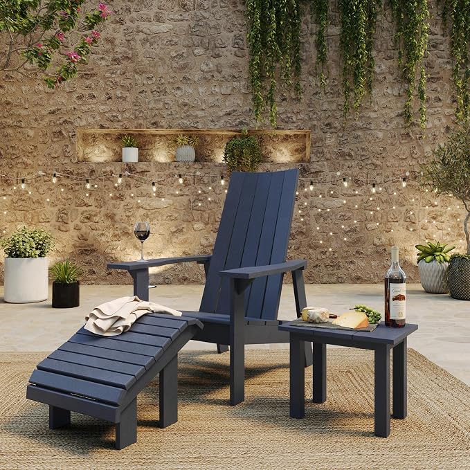 Durable Recycled Plastic Outdoor Patio Side Table, Atlantic Navy
