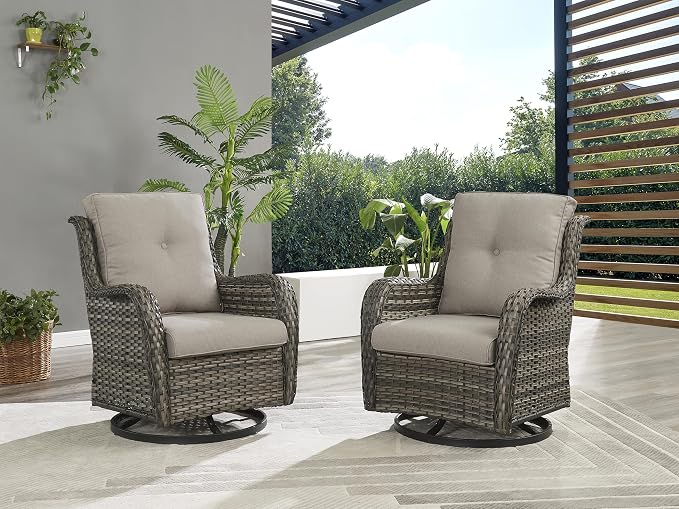 Rilyson Wicker Rocking Chair Swivel Chairs - 4 Piece Rocker Patio Chairs Set Rattan Rocking Chair for Outdoor Porch Deck Garden Backyard(Mixed Grey/Grey)