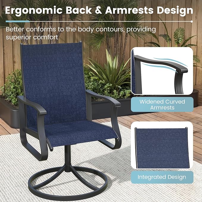 5 Pieces Patio Dining Set, Patio Outdoor Furniture Set of 4 Patio Swivel Dining Chairs and 39" Patio Spliced Round Tabletop with Umbrella Hole, for Deck, Backyard, Poolside & Garden