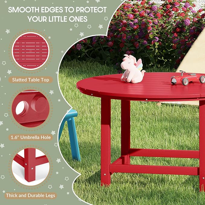 WestinTrends Malibu Kids Outdoor Patio Furniture HDPE 38" Wide Round Dining Table, Red