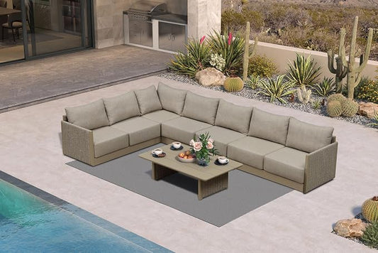 PURPLE LEAF 8 Pieces Patio Conversation Sets with Cushions and Pillows All Weather Outdoor Couch Sectional Set Patio Conversation Set for Garden Poolside Backyard Beige