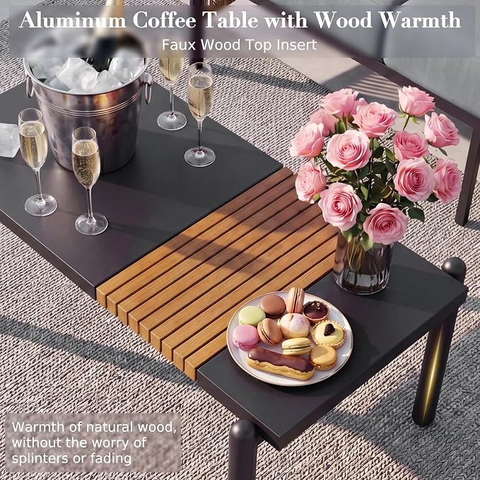 Aluminum Patio Furniture Set, 5 Seats Outdoor Patio Furniture with Coffee Table, Outdoor Wicker Conversation Sets with Cushion for Backyard, Balcony,Porch,Dark Grey