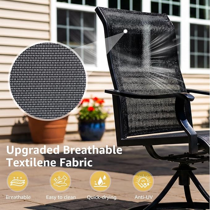 NATURAL EXPRESSIONS Patio Table and Chairs Set for 4,5 Piece HDPS Outdoor Dining Set with 4 Swivel Dining Chairs,Textilene Mesh Fabric,36" Fauxwood Patio Dining Table with Umbrella Hole for Garden
