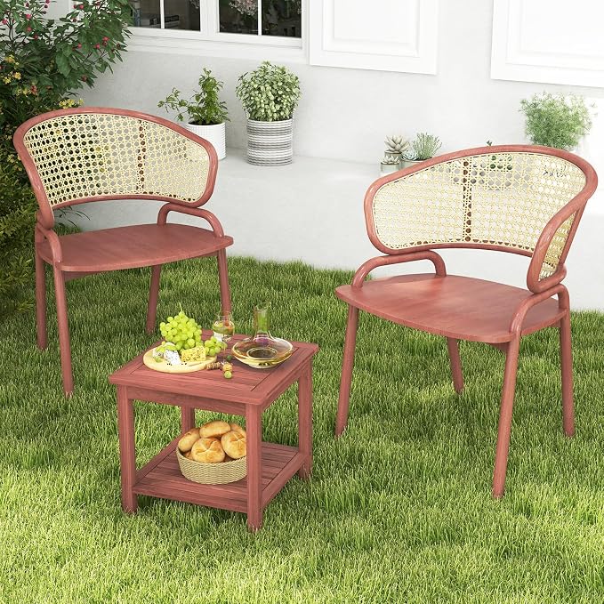 Tangkula Patio Side Table, Double-Tier Acacia Wood End Table, Slatted Tabletop & Shelf, Outdoor Small Side Table with Storage, Compact Wood Table for Backyard, Balcony (1, Natural)