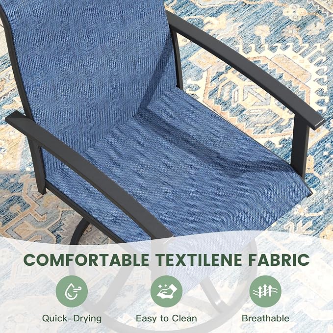 5 Pieces Patio Dining Set, Outdoor Furniture of 37.8" Square Patio Table and Patio Swivel Chairs for Backyard Lawn Garden, Black Table and Dark Blue Chairs