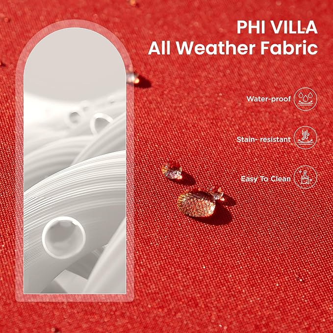 PHI VILLA Wicker Patio Furniture Set for 4, Small Patio Loveseat and Chairs with Acacia Wood Coffee Table, Outdoor Conversation Set with Red Cushion, Front Porch Furniture for Deck, Yard, Garden
