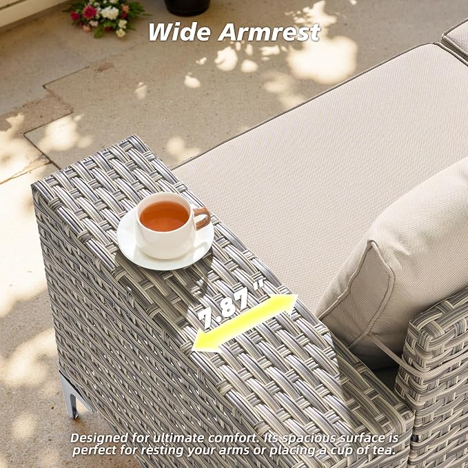 CAODOC 8-Piece Patio Furniture Set with L-Shape Sofa Chaise, Outdoor Sectional Couch Solar Table, Modern Modular Wicker Rattan Conversation Set