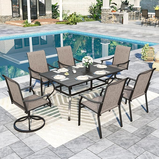 Sophia & William Patio Dining Set 7 Pieces, 4 x Patio Dining Chairs and 2 x Swivel Dining Chairs, 60" Outdoor Dining Table and Chairs for Lawn, Park
