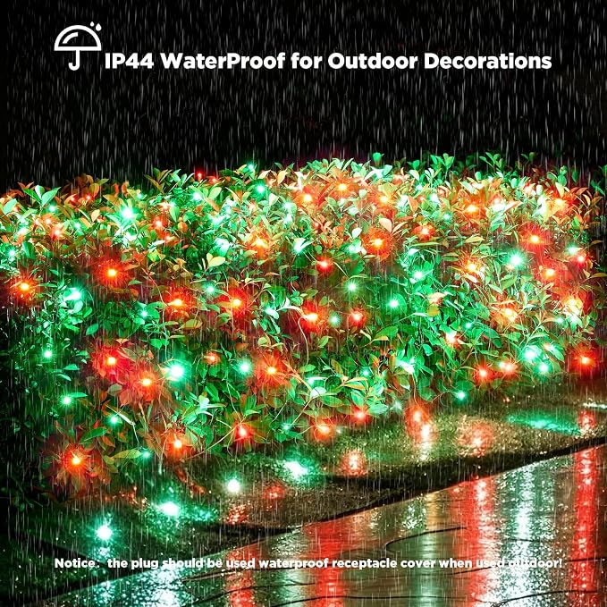 Led Net Lights Christmas Lights Outdoor 200Led 9ftx6ft Upgraded Red and Green Christmas Net Lighting, Waterproof 5mm LED Wide Angle Outdoor Indoor Mesh Net Light for Trees, Bushes, Shrubs Decorations