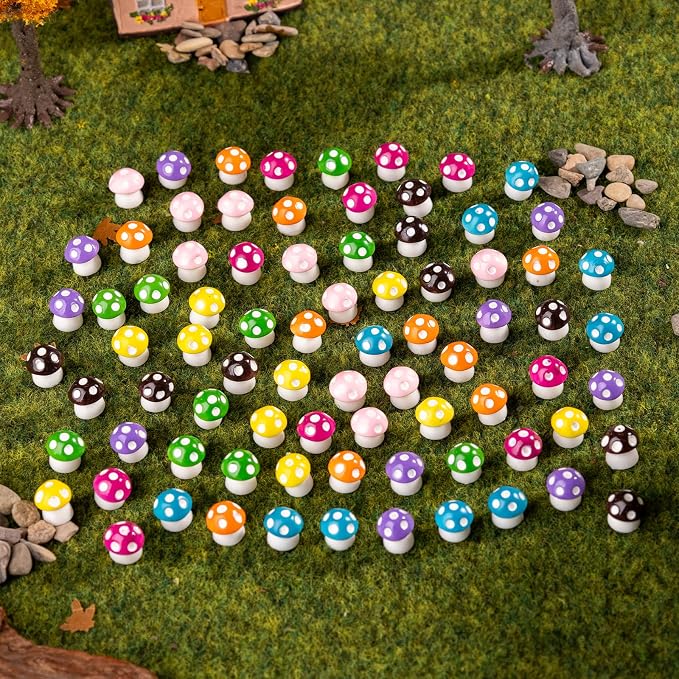 80P Mini Mushrooms, Tiny Resin Mushroom Figurines Small Little Resin in Bulk for Miniature Landscape Aquarium Potted Fairy Garden Home Decor Accessories Party Favors Gifts