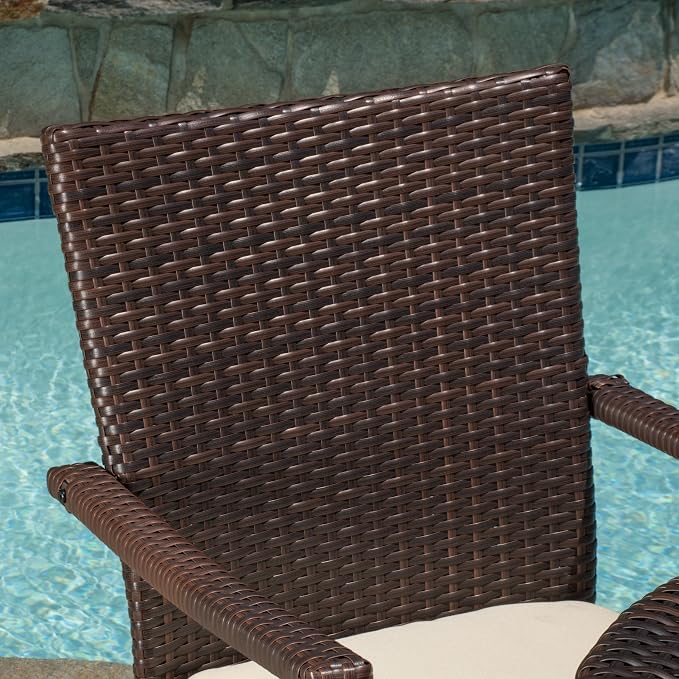 Christopher Knight Home Corsica Outdoor Wicker Chat Set, 3-Pcs Set, Brown / Crème