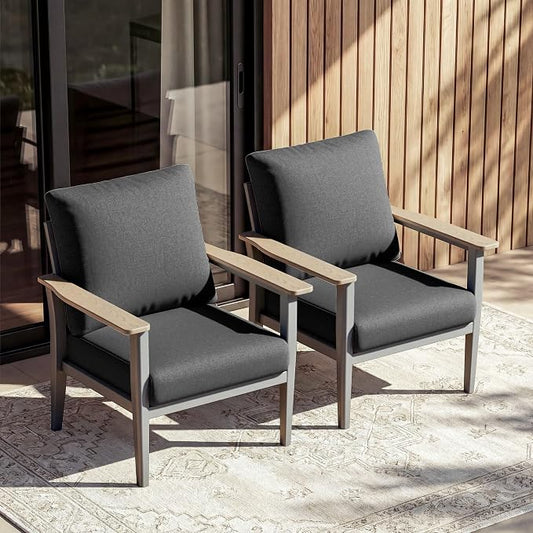 Aluminum Outdoor Patio Furniture Set, 2-Piece Outdoor Sofa with 5.1" Thick Cushions, Outdoor Couch for Balcony, Porch, Dark Gray