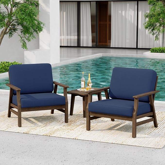 4 Pieces Patio Furniture Sets, Teak Wood Outdoor Sectional Furniture with Coffee Table, 5 Seats Patio Sofa Couch Conversation Set for Backyard Deck - Navy