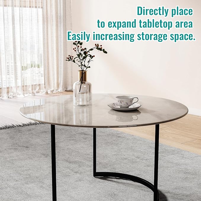 32“ Round Tempered Glass Table Top, Marble Glass Surface Protector Heat & Scratch Resistant Multipurpose for Dining, Coffee, Restaurant, Office and End Table (Grey Marble Pattern, 32 Inch)