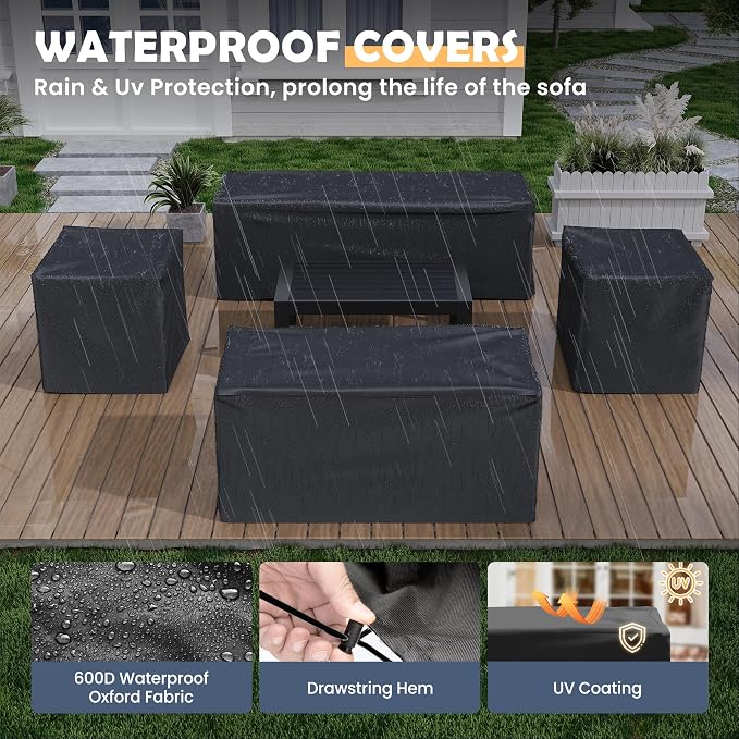 Amopatio Aluminum Patio Furniture Set, 7 Pieces Modern Patio Conversation Sets, Outdoor Sectional Metal Sofa with Coffee Table for Balcony, Garden, Dark Grey&Light Grey (Included Waterproof Covers)
