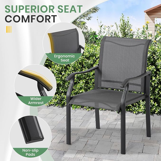 LVUYOYO 7-Piece Outdoor Patio Dining Set, Textilene Dining Chairs & Rectangular Table Set, All-Weather Table and Chairs Set with Umbrella Hole for Backyard, Garden,Balcony,Porch (Gray)