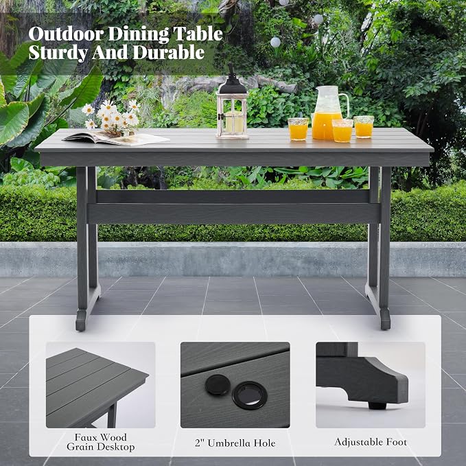 HDPE Dining Table Set for 8,10-Piece Outdoor Table and Chairs Include 8 Dining Chairs and 2 Pcs 62.5" Patio Dining Table with Umbrella Hole (Gray)