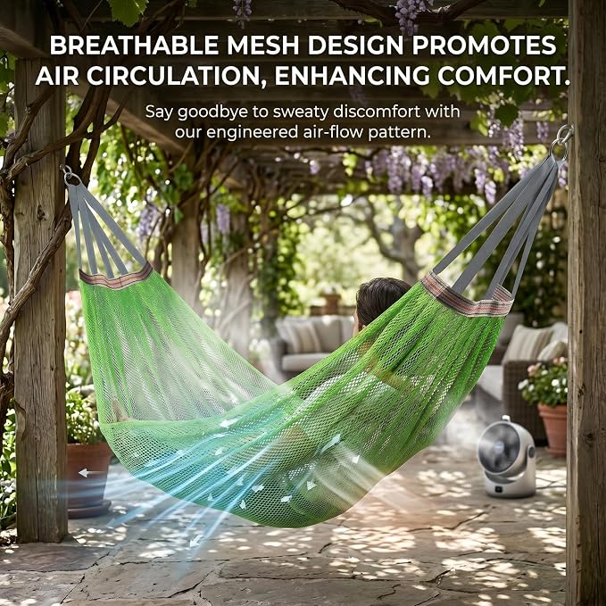 Camping Hammock Lightweight Portable, Anti-roll Breathable Mesh Outdoor Hammock with Tree Straps & Carry Bag, Green (102.36x51.18in)