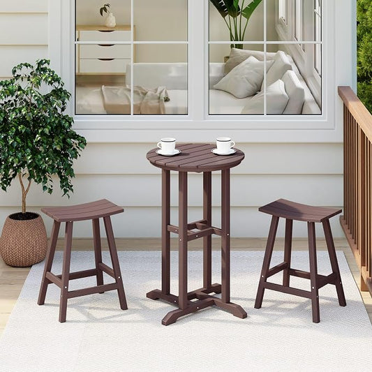 Costaelm Outdoor Bar Table, 37" Counter Height Round Patio Cocktail Bar Table, Patio Bar Table 3-Pieces Set Bistro Dining Table Pub Table for Deck, Backyard, Garden, Dark Brown