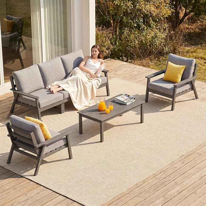 Ayge HDPE Patio Furniture Set, 6 Piece Sectional Outdoor Furniture Set, All Weather Outdoor Couch Set Patio Conversation Set for Deck, Lawn, Grey