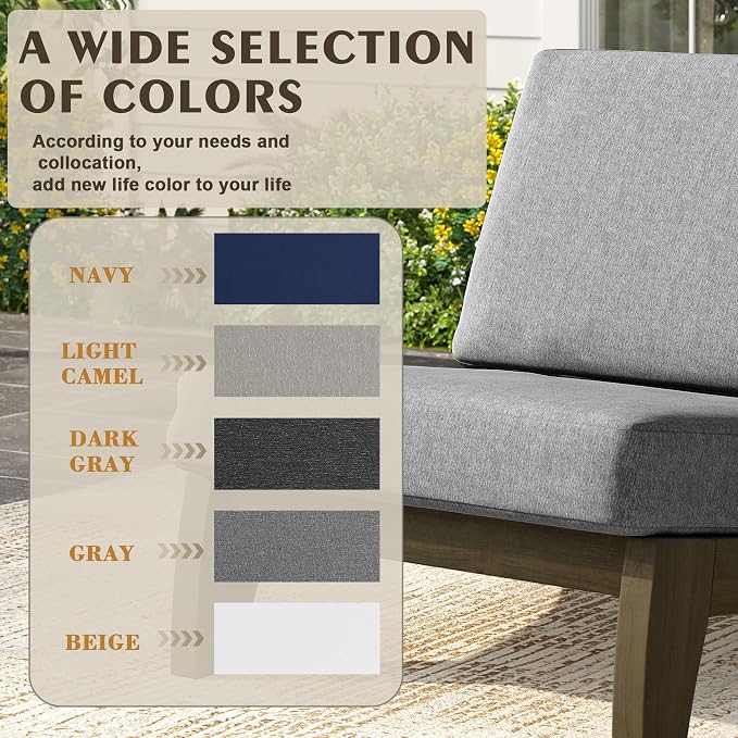 Wood Patio Furniture Sets, 3 Pieces All Weather Patio Loveseat Sofa Outdoor Sectional Futniture Backyard Conversation Set with Solid Wooden Coffee Table - Light Gray