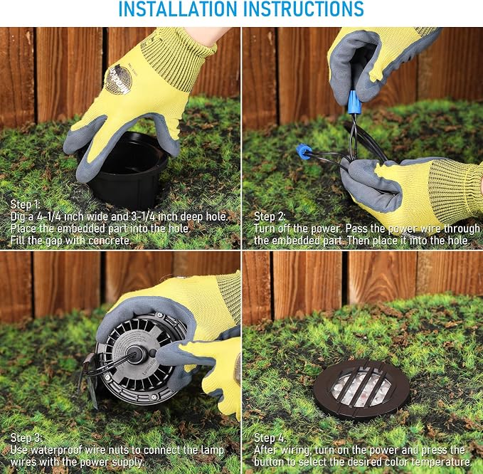 LEONLITE 6-Pack Dia. 4 Inch 5CCT Well Light Grated Top Black | 12-24V AC/DC, CRI90, 1800K/2700K/3500K/4000K/5000K, Landscape LED In Ground Outdoor, Low Voltage Garden Landscaping, Aluminum