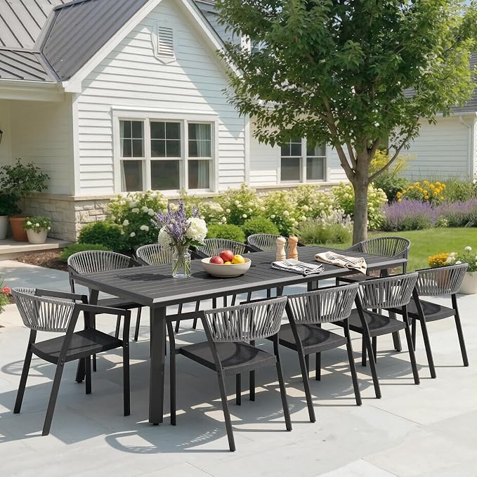 Patio Dining Chairs Set of 2 Aluminum Stackable Outdoor Chairs | Wicker Barrel Backrest Armchairs for Patio, Deck, Backyard, Grey