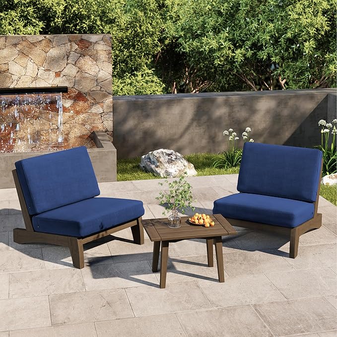 3 Piece Wood Outdoor Chairs Patio Bistro Set with Side Table, All Weather Outdoor Furniture Patio Sofa Chair Backyard Seating Group - Navy