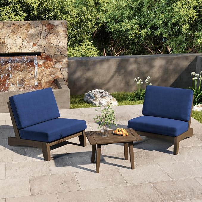 6 Piece Wood Outdoor Patio Frutnire Set, 7 Seater Patio Conversation Sets with Thick Cushions, Outdoor Sectional Furniture with Coffee Table - Navy Blue