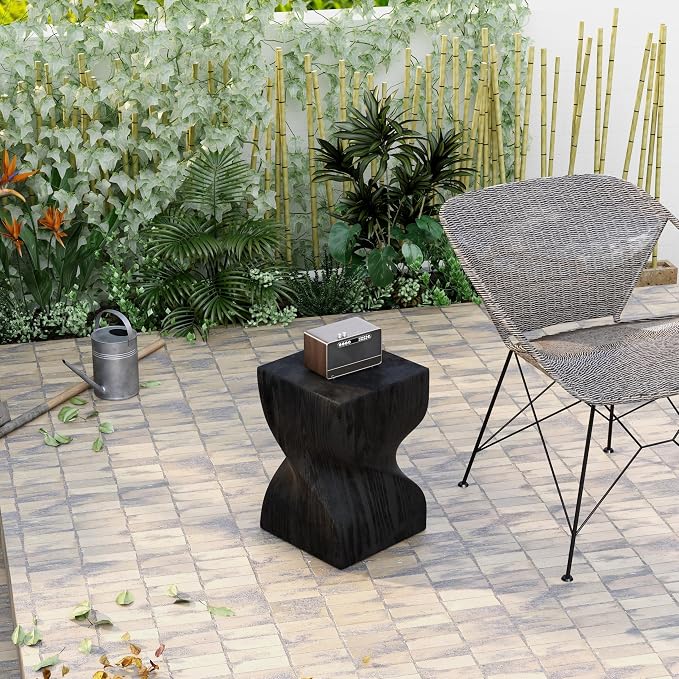 LeisureMod Modern Square Side Table, Accent End Table for Home, Outdoor Patio, Living Room Sofa, Night Stand, Weather-Resistant, Onyx Series in Black