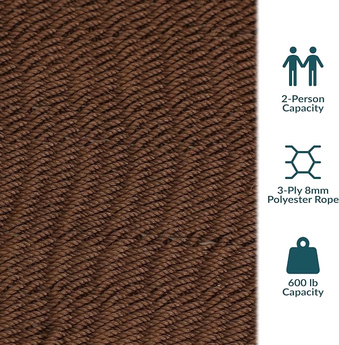Sunnydaze Soft-Spun Polyester Rope Double Hammock for Outside - 600-Pound Weight Capacity Extra Large Hammock - Mocha
