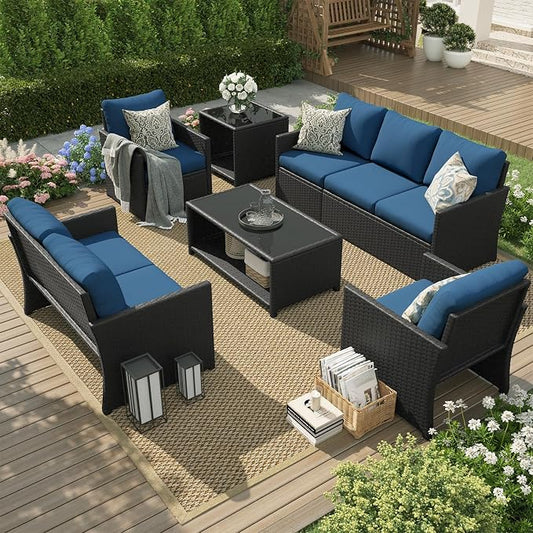 U-MAX Patio Furniture Set with Two Table, 7 PCS Outdoor Furniture for Garden