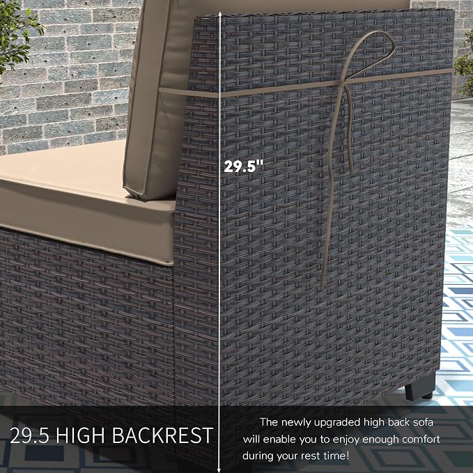 Patio Furniture Set 12 Pieces Outdoor Sectional Sofa Set,PE Rattan Wicker Patio Conversation Set with Thickened Cushions and Glass Coffee Table,Sand