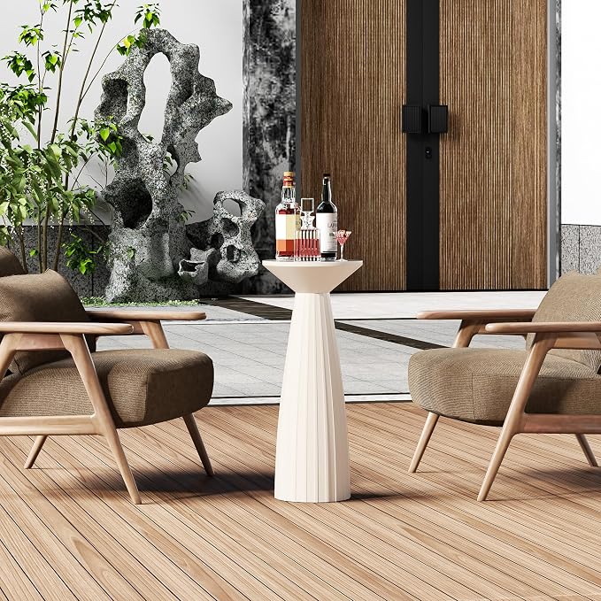 Modern Patio Side Table, Mid-Century Metal Outdoor End Table, Pedestal Round Accent Table for Poolside, Balcony & Living Room, Weather Resistant, No Assembly Required, White