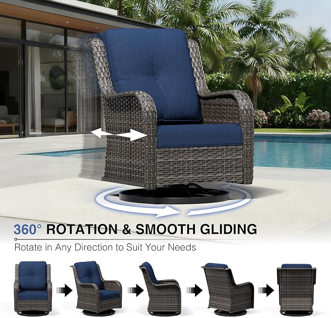 Joyside 6 Piece Wicker Patio Furniture Set, Outdoor Swivel Rocker Patio Chairs with High Back, Deep Seating, Wide Armrest, Thickened Cushions, Outdoor Furniture for Deck, Porch Use