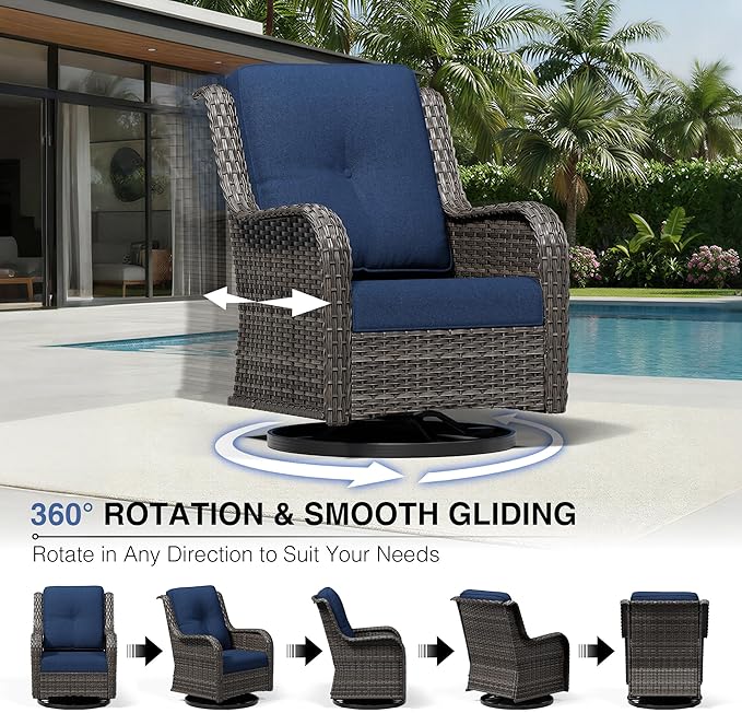 Joyside 7 Piece Wicker Patio Furniture Set, Outdoor Swivel Rocker Patio Chairs with High Back, Deep Seating, Wide Armrest, Thickened Cushions, Outdoor Furniture for Deck, Porch Use