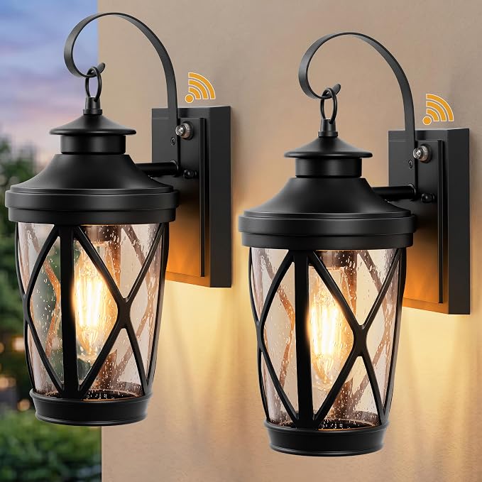 VIANIS 2-Pack Outdoor Wall Lights, Black Dusk to Dawn Porch Light Fixture, 100% Aluminum Outside Garage Lights with Glass Shade, Outdoor Sconce Lights Wall Lantern for House, Exterior Light for Patio