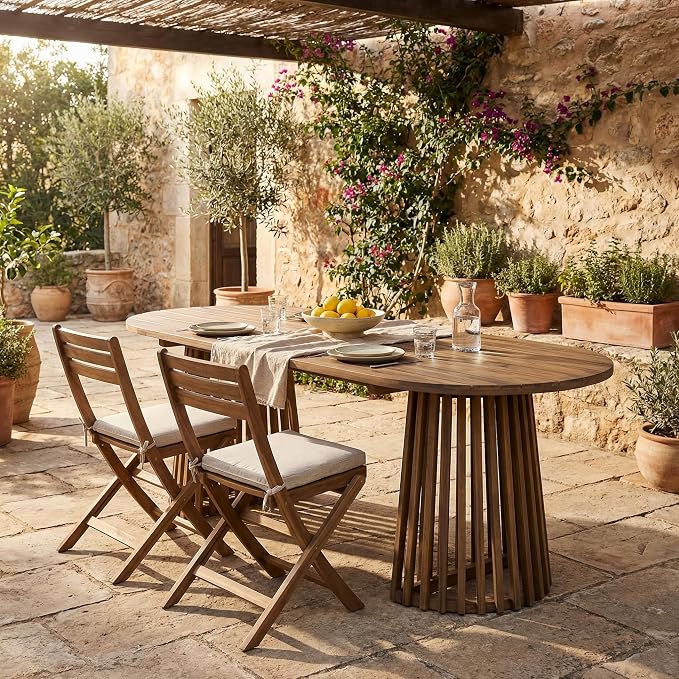 Christopher Knight Home 83" Oval Dining Table with Racetrack Top, Outdoor Acacia Wood Dining Table for 6-8, Large Garden Dining Furniture, Slatted Pedestal Outdoor Furniture, Light Brown