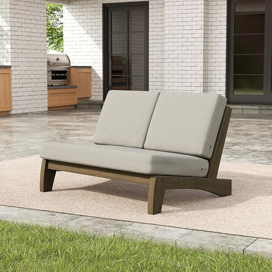 Pia Ricoo 1-Piece Patio Furniture Set, Outdoor Loveseat with 4.5-Inch Thick Cushions, All-Weather Outdoor Sofa for Backyard, Deck, Lawn - Light Camel/Dark (Split Back)