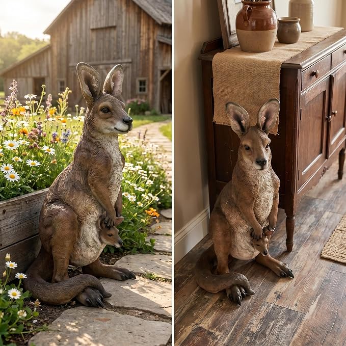 22.4" Realistic Kangaroo Outdoor Garden Statue | Resin Outdoor Gardens, Sturdy 6.6 lbs Weighted Base, Fully Assembled